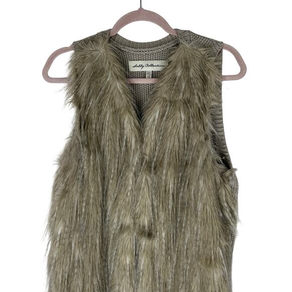 Sebby Collection Beige Faux Fur Hook & Loop Closure Sweater Vest Top Size M - Picture 2 of 9